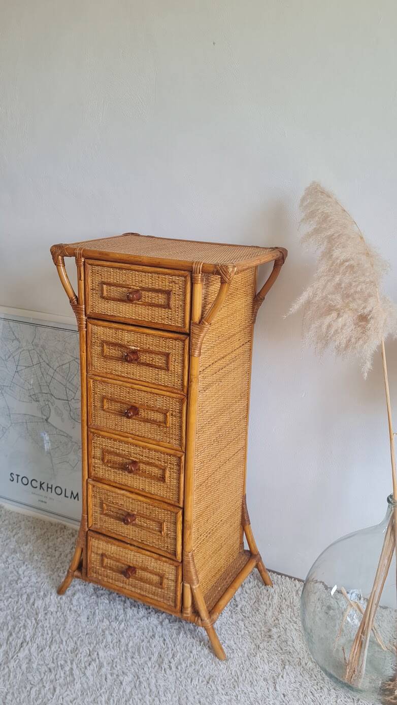 Rattan chest of drawers from the 1970s.