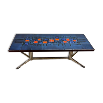 Blue ceramic table and chrome 70's