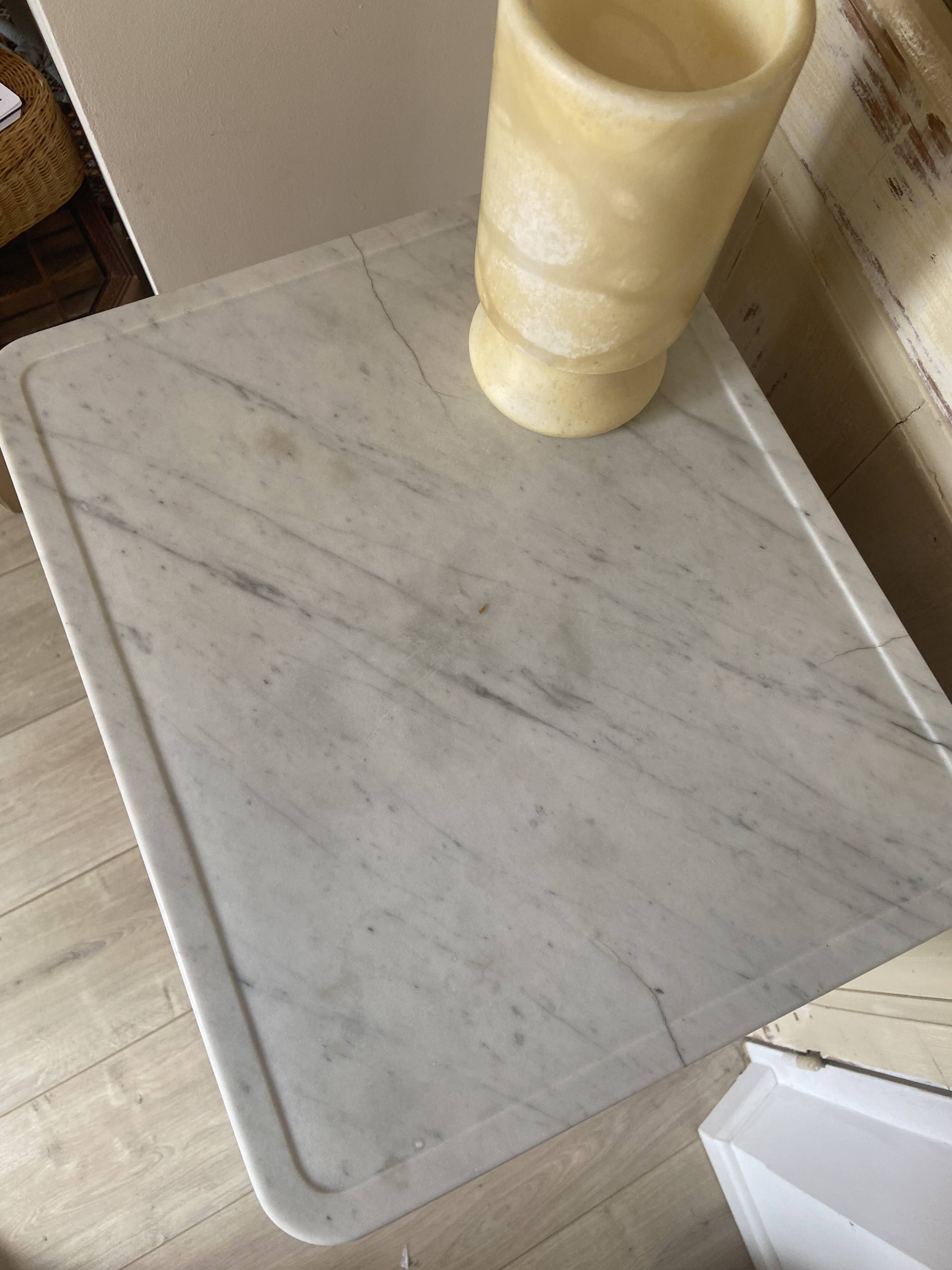 Bedside table / nightstand in pitchpin pine wood and bamboo with marble top