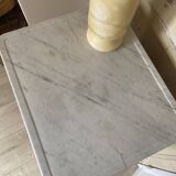 Bedside table / nightstand in pitchpin pine wood and bamboo with marble top