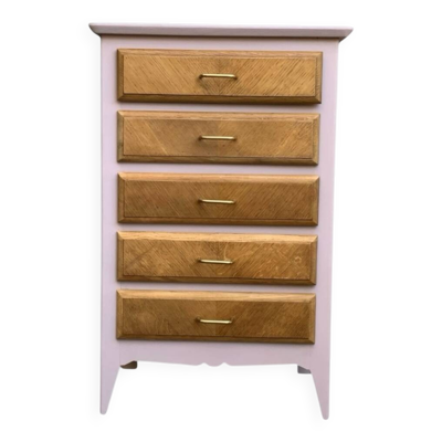Commode vintage pieds compas rose poudré 1950