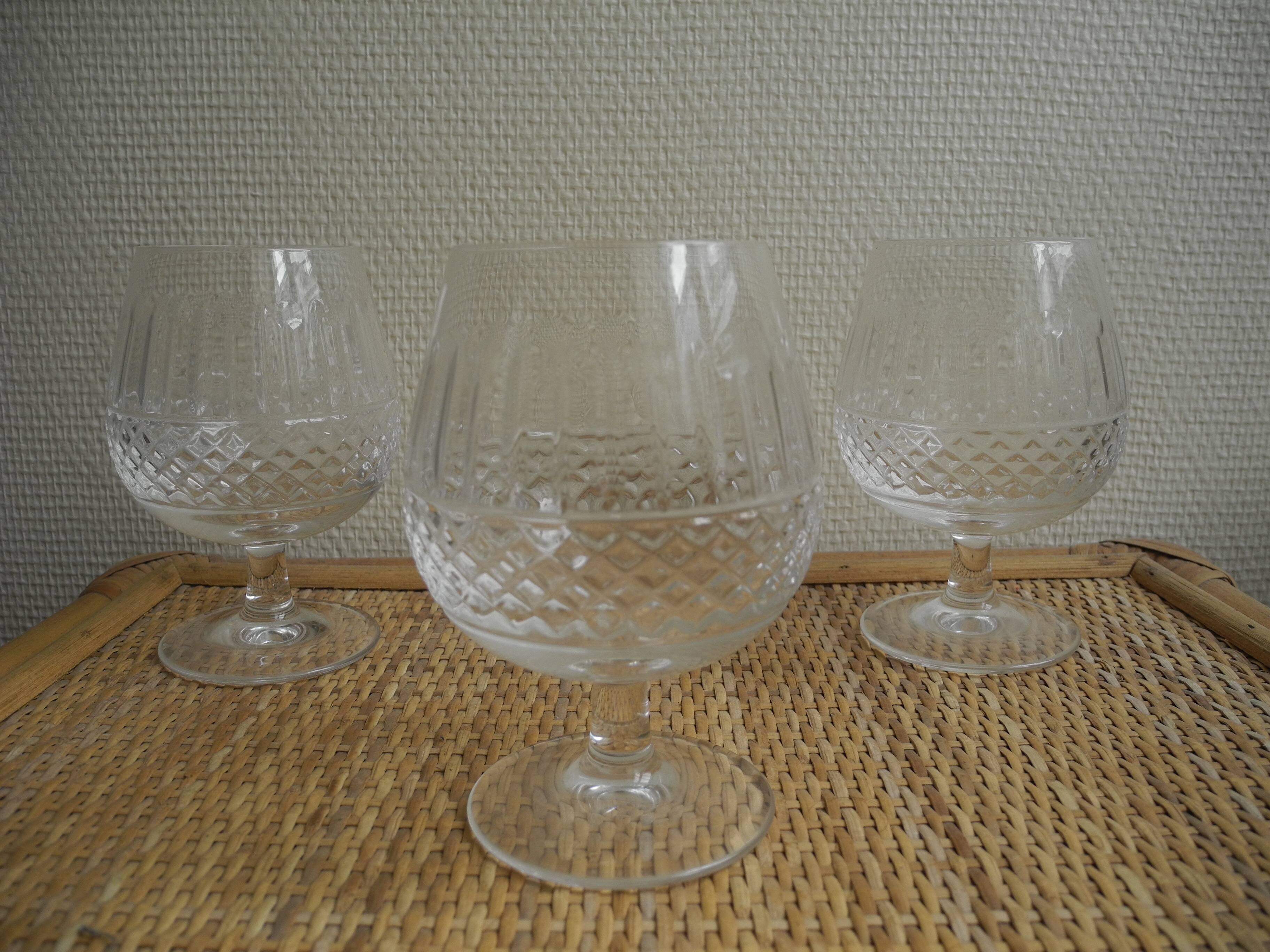 3 Lorraine crystal cognac glasses