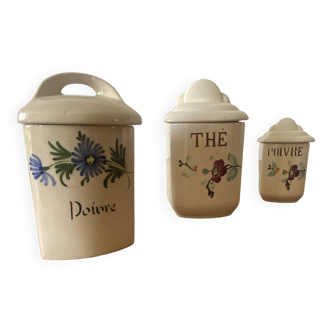 Lot de 3 petits pots à épices vintage, décor peint à la main
