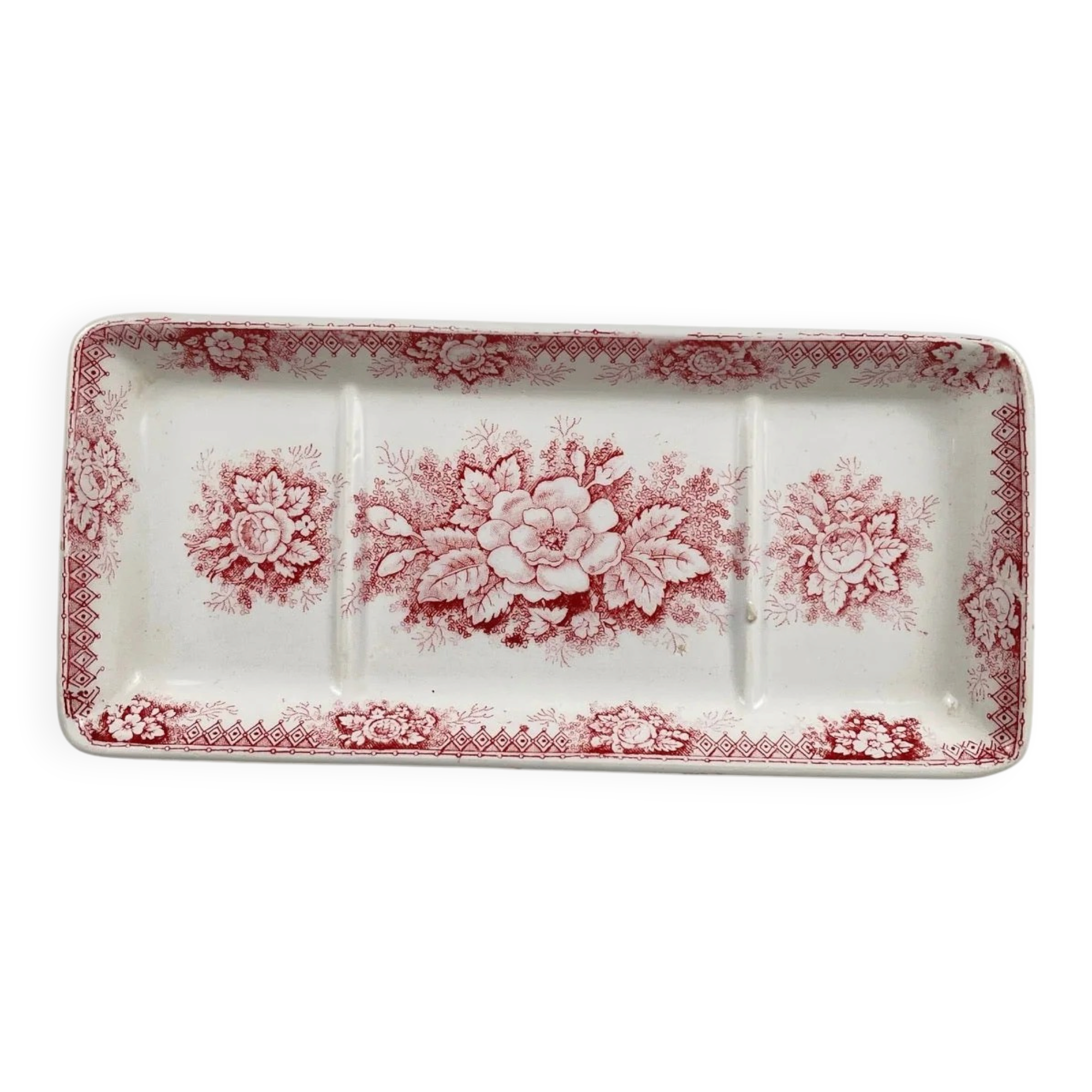 Soap dish model "Jardinière", St Amand - Hamage Nord, pink, early 20th century.