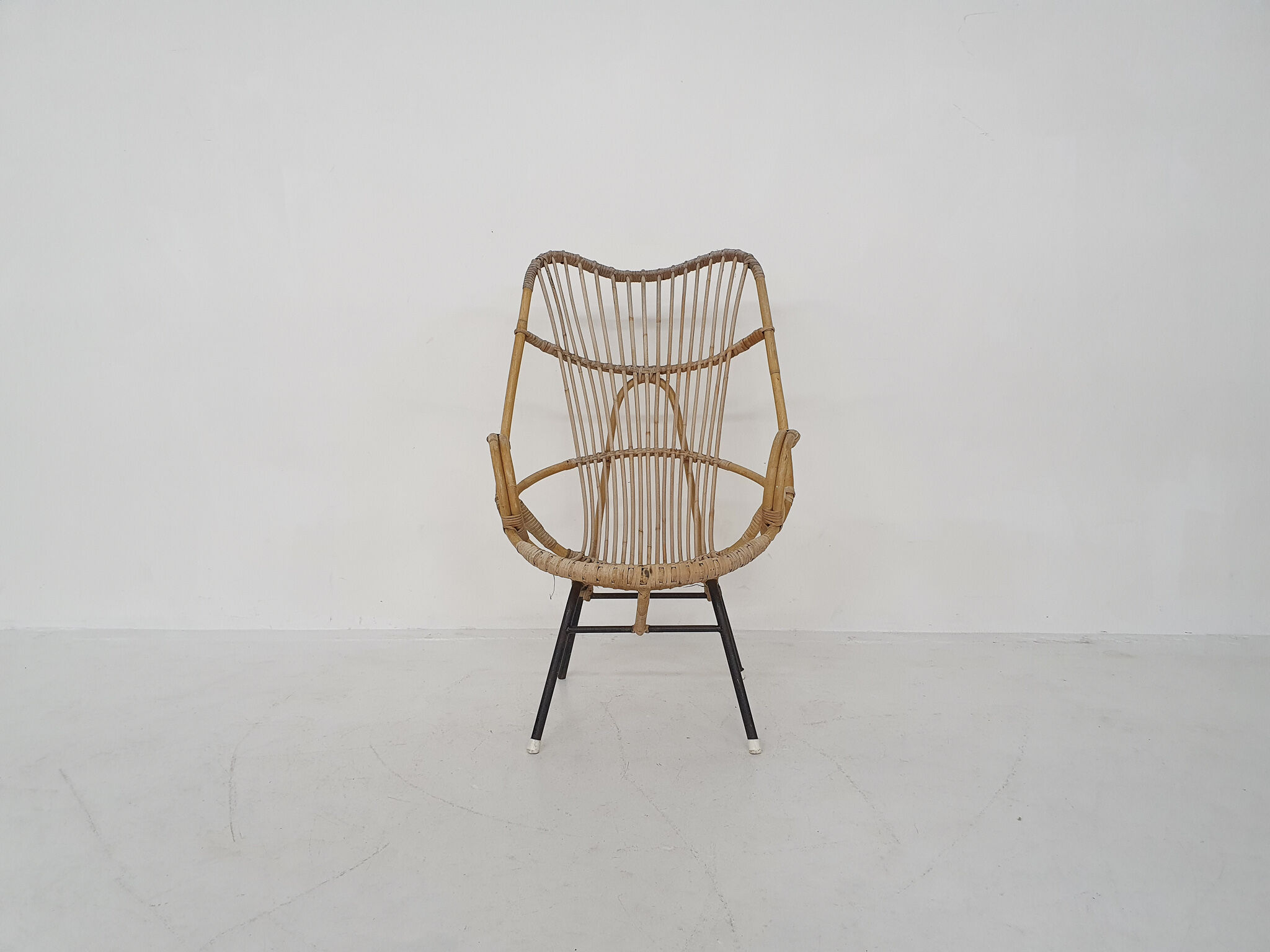Rohe Noordwolde rattan and metal lounge chair, The Netherlands 1950's