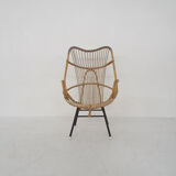 Rohe Noordwolde rattan and metal lounge chair, The Netherlands 1950's