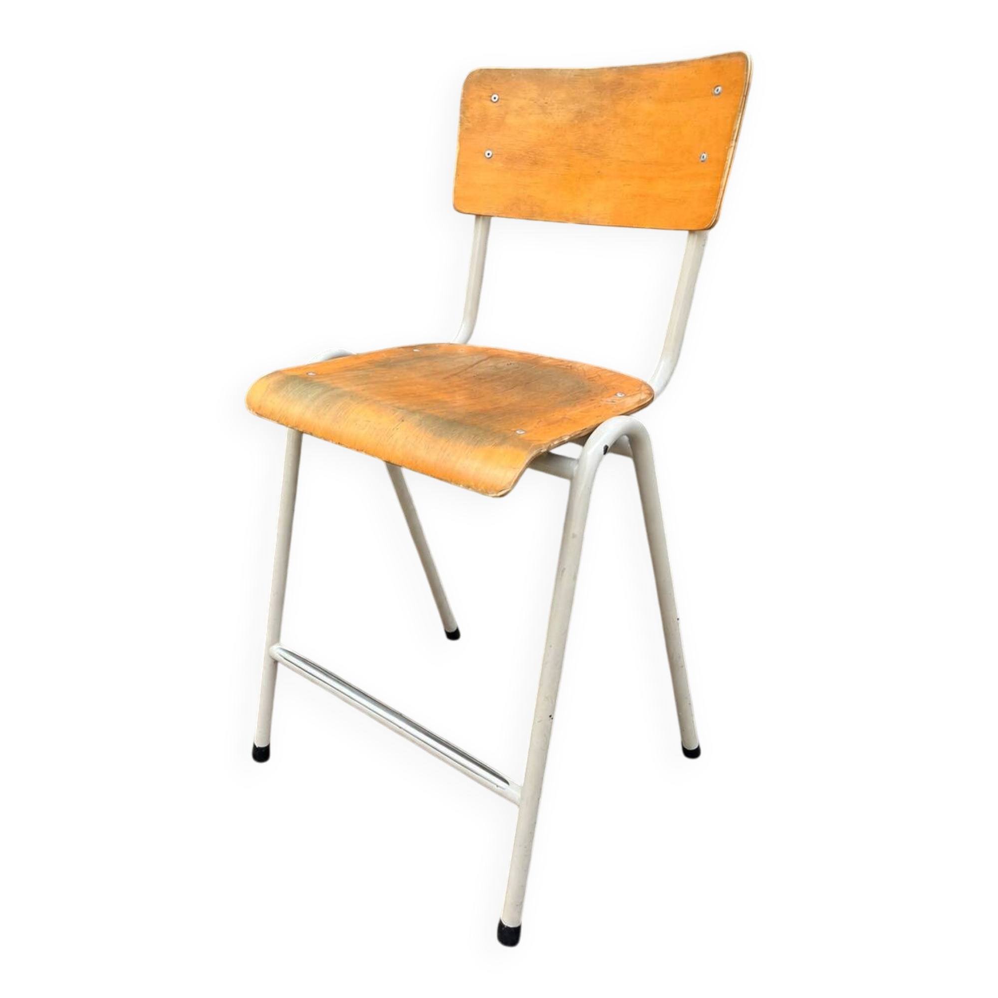 Vintage stackable high stool in beech and metal, 1960s