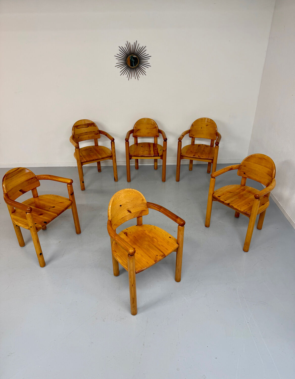 Set of 6 solid pine chairs in Scandinavian design by Reiner Daumiller vintage