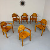 Set of 6 solid pine chairs in Scandinavian design by Reiner Daumiller vintage