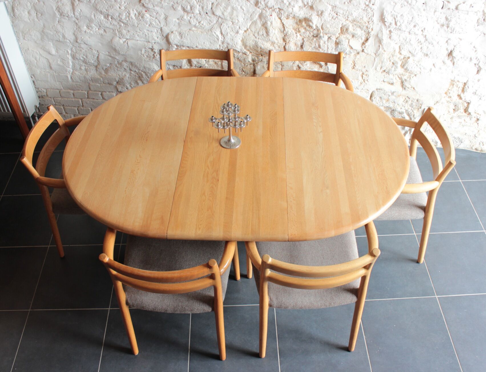 Danish table and 6 chairs set, by Niels Moller, 1960