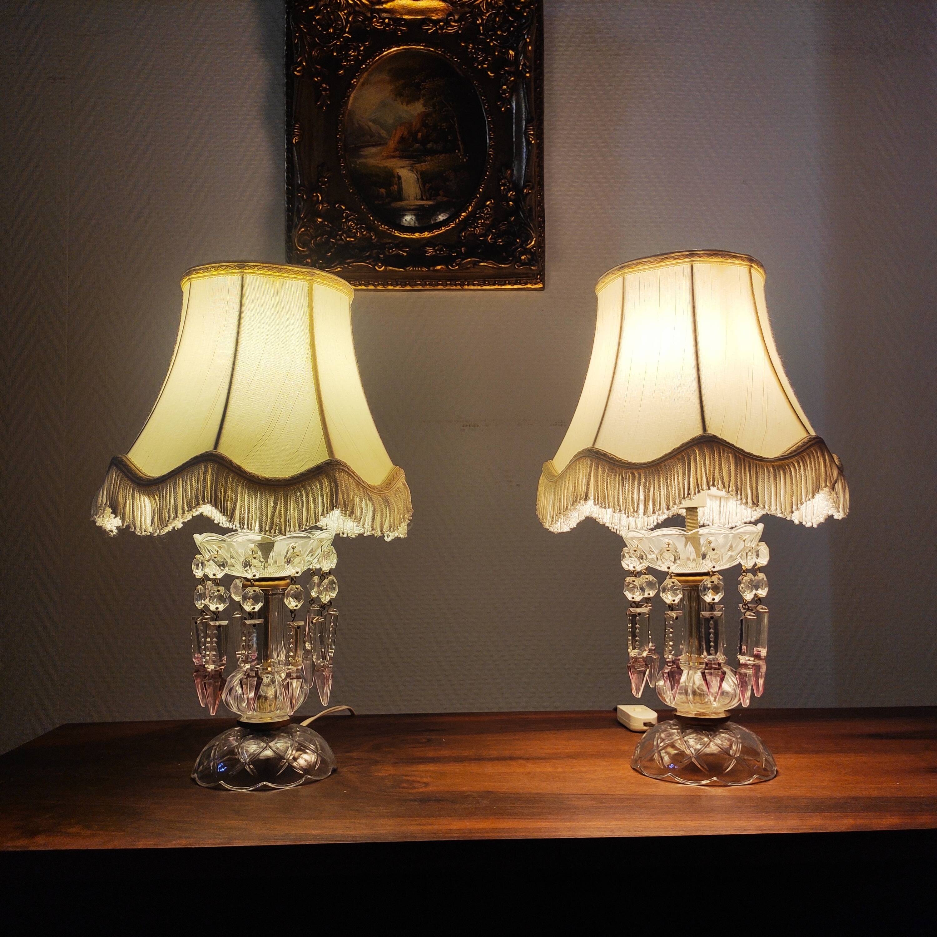 Pair of glass lamps with tassels