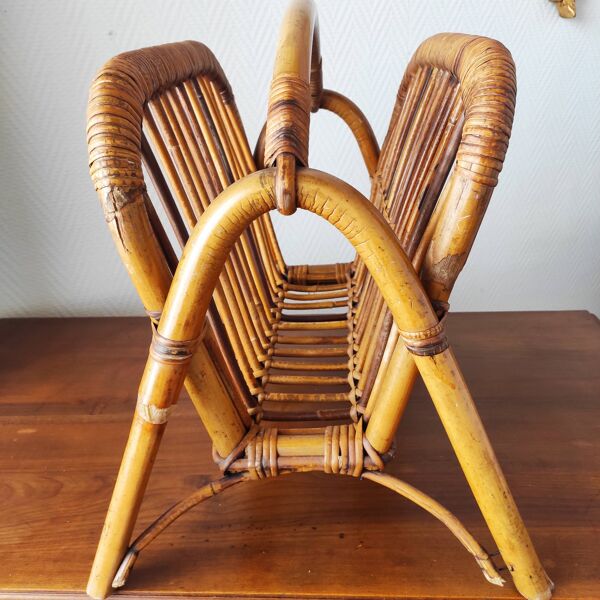 Porte-revues en rotin vintage 50-60