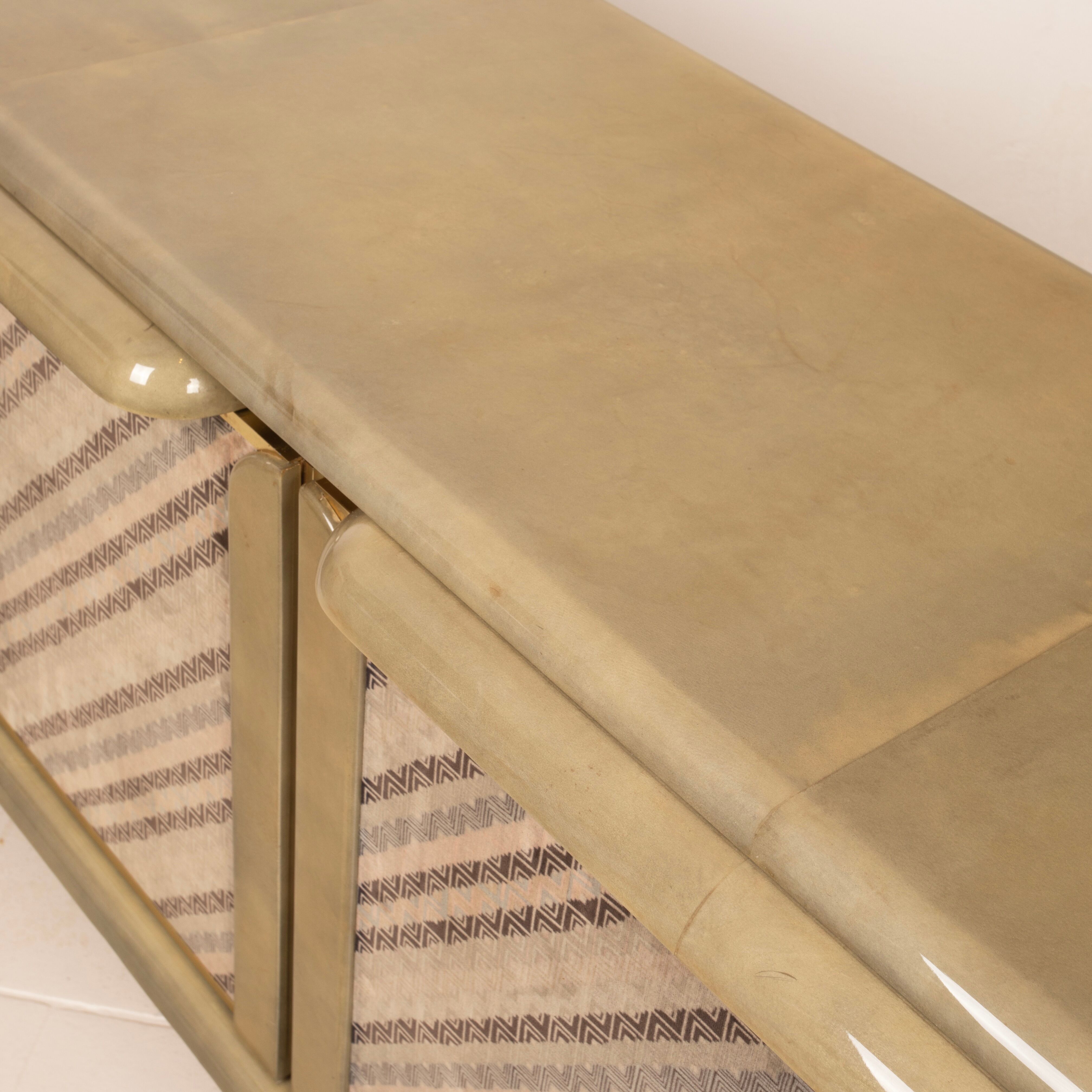 Sideboard in parchment and Missoni fabric by Angelo Mazzola for Salpol, 1980