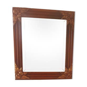 Miroir ancien en bois et stuc - 49, 5 cm x 43, 5 cm