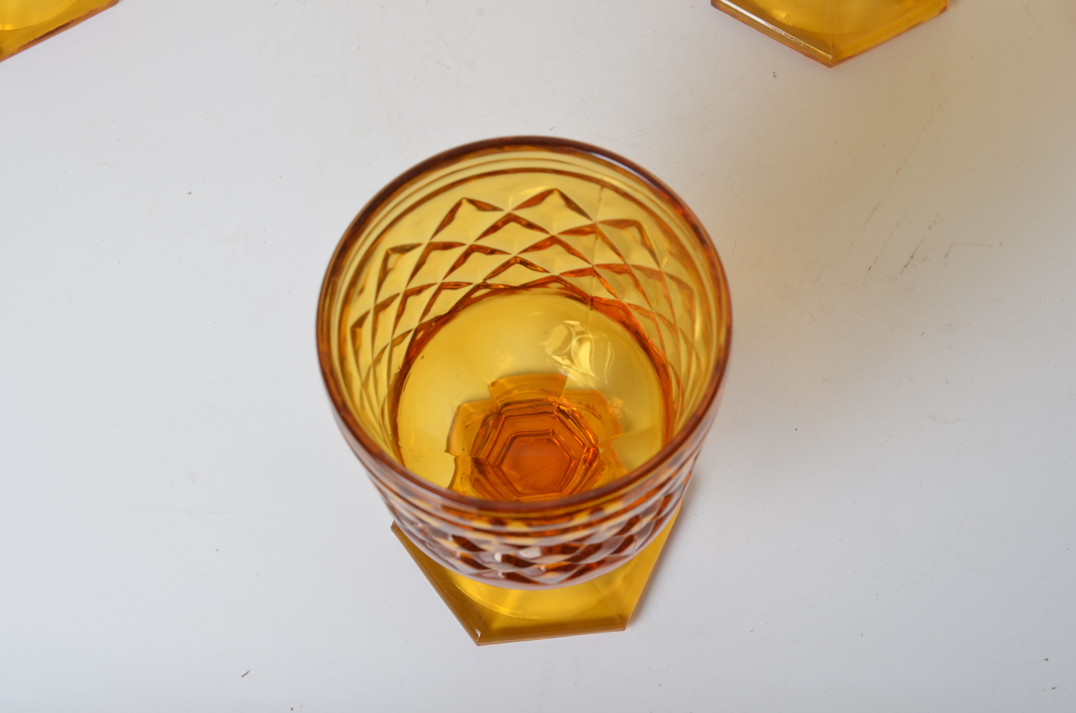 7 amber stemmed glasses