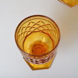 7 amber stemmed glasses