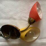 Pair of double wall lamp in brass and opaline year 1960 bi-color