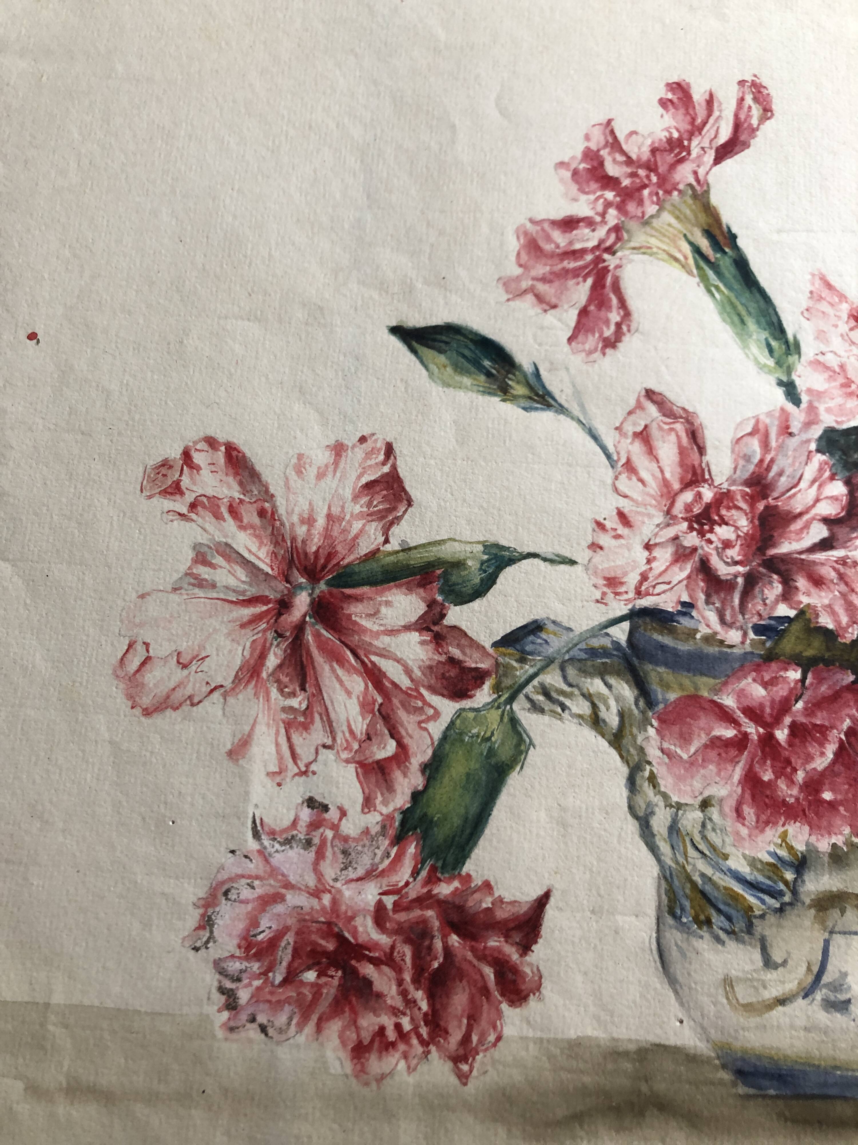 Gouache on paper - bouquet of carnations