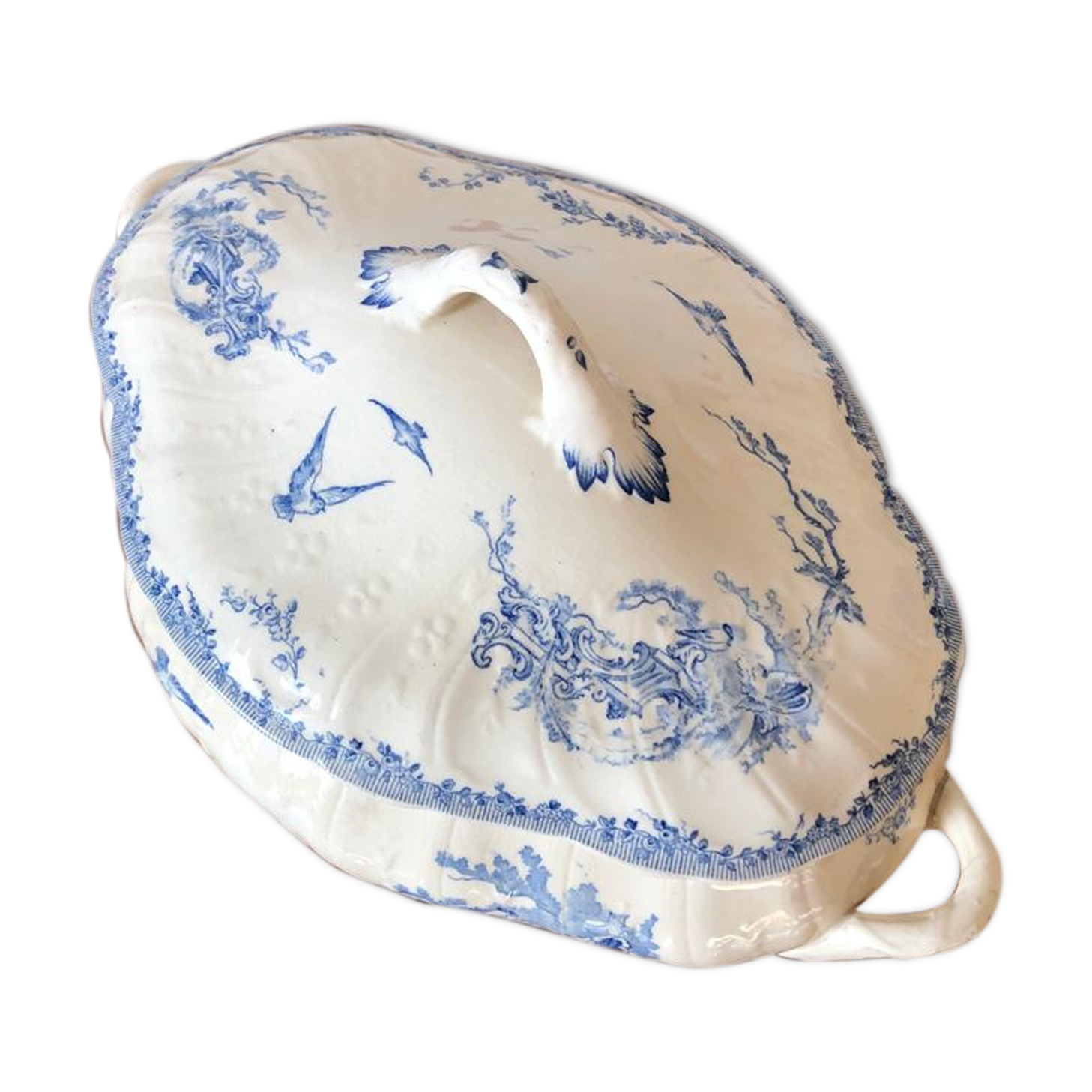 Soupière légumier en faëince de Gien autour de 1870, modèle Watteau