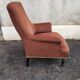 Antique crapaud chair in brown velvet – turned legs and brass rings.