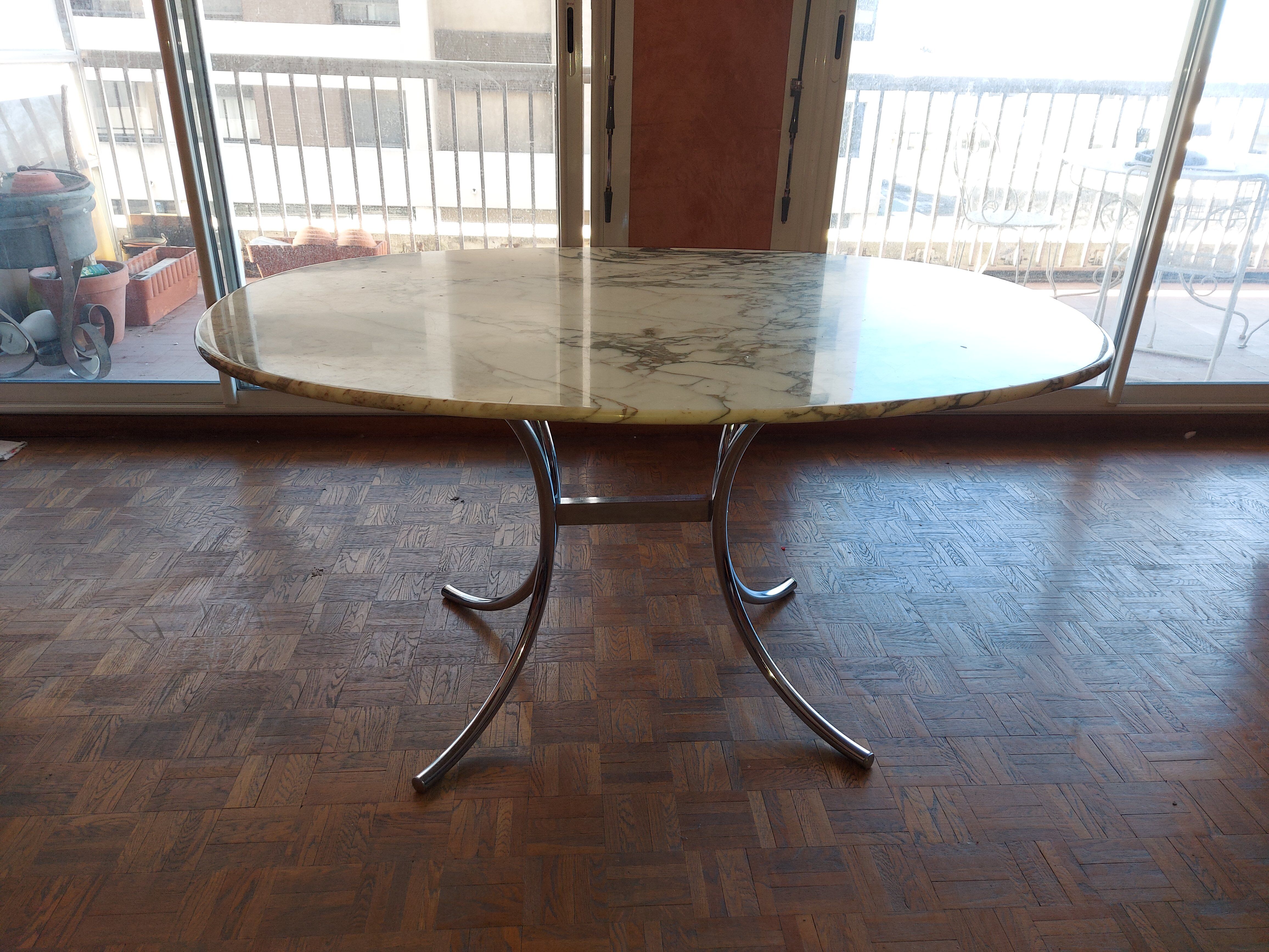 Large dining table in vintage marble 70'S Roche and Bobois