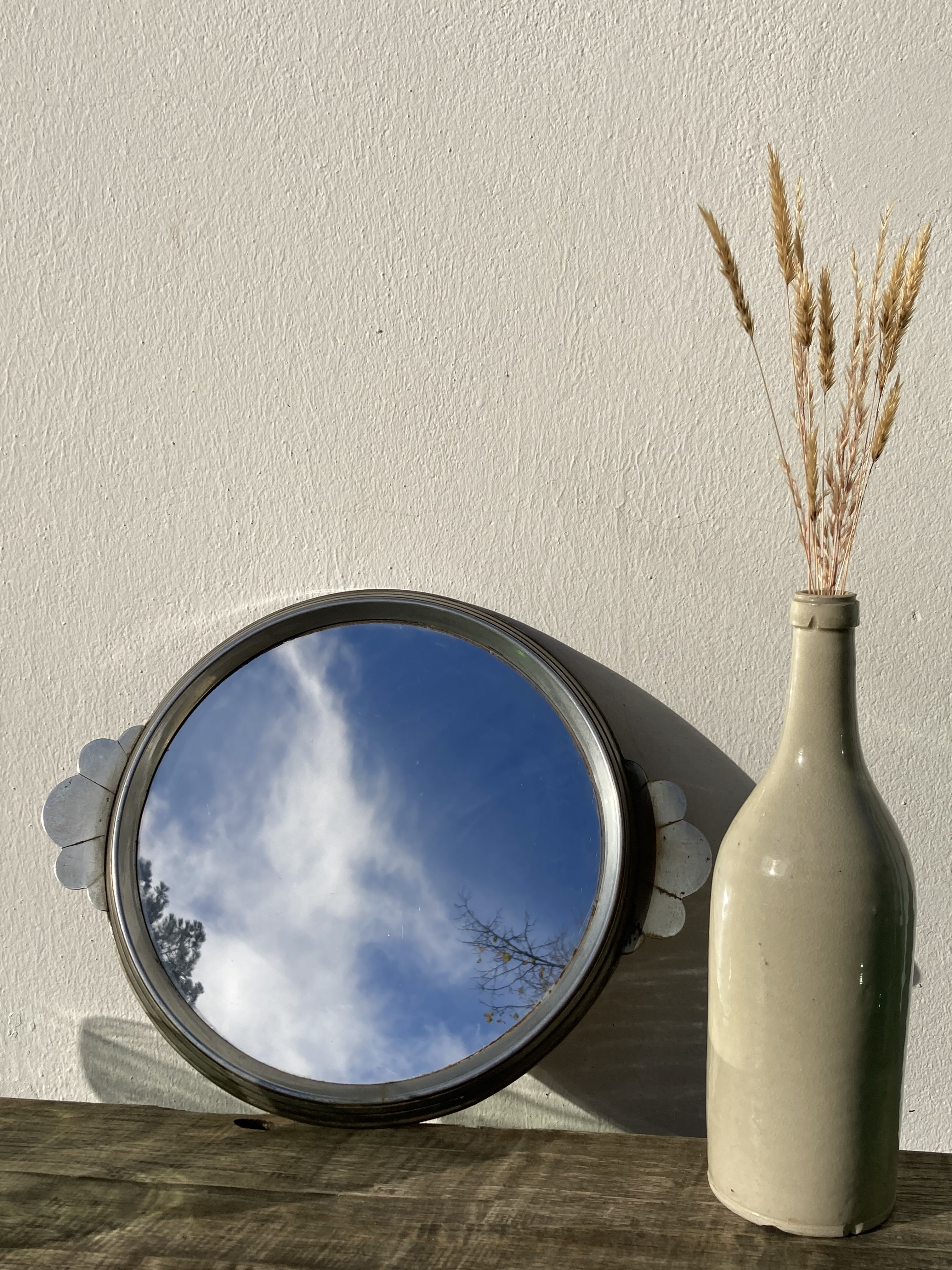 1930 vintage metal art deco mirror / or serving tray