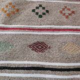 Grey kilim carpet with multicolored Berber patterns handmade