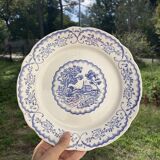8 flat plates Digoin Sarreguemines blue and white vintage with countryside village décor