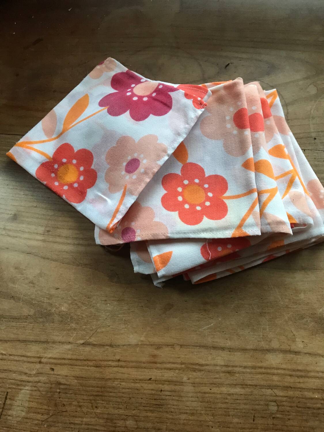 Set of vintage seventies orange napkins