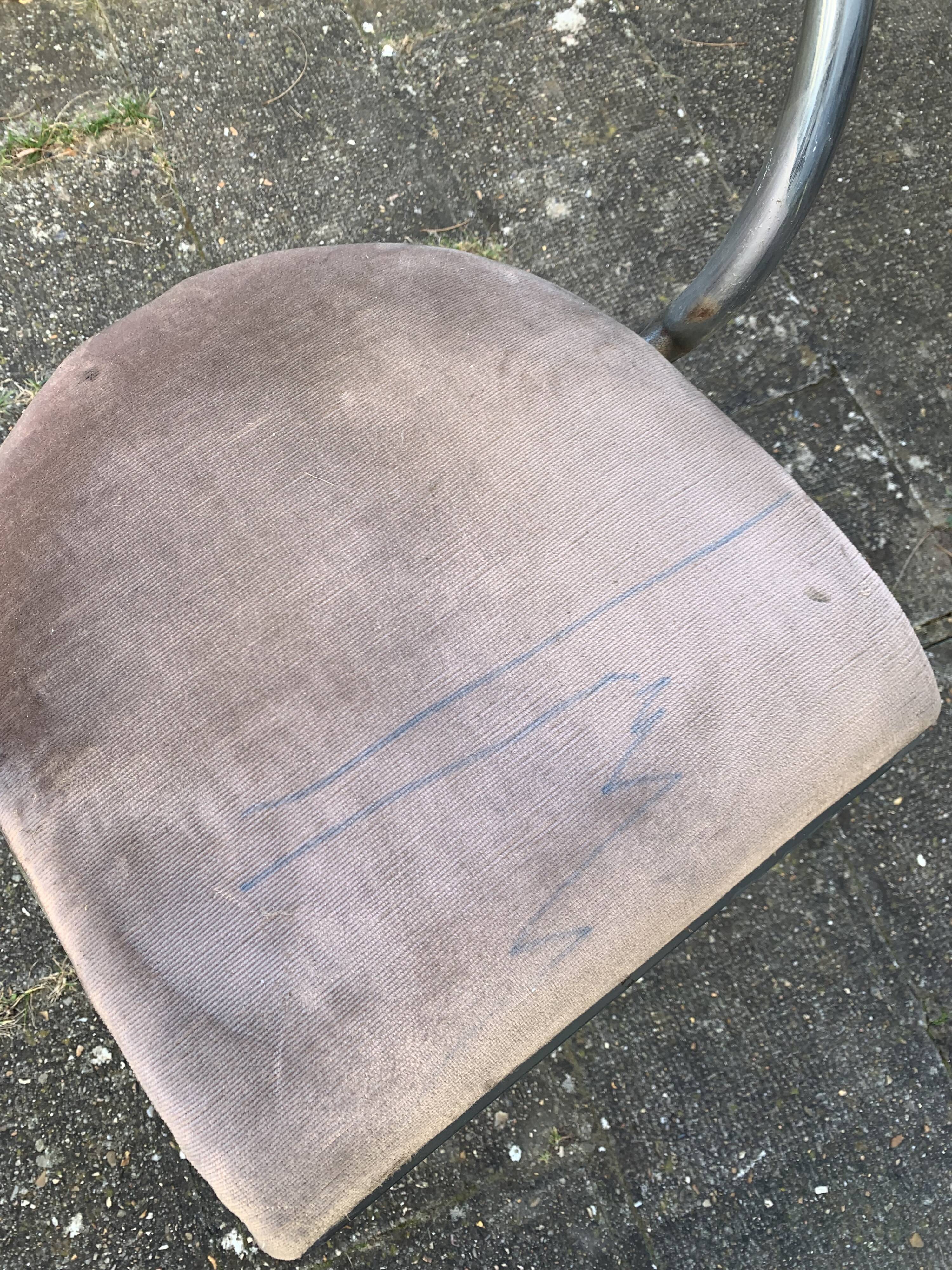 Chair in beige velvet and chrome, curved shape, vintage 1950