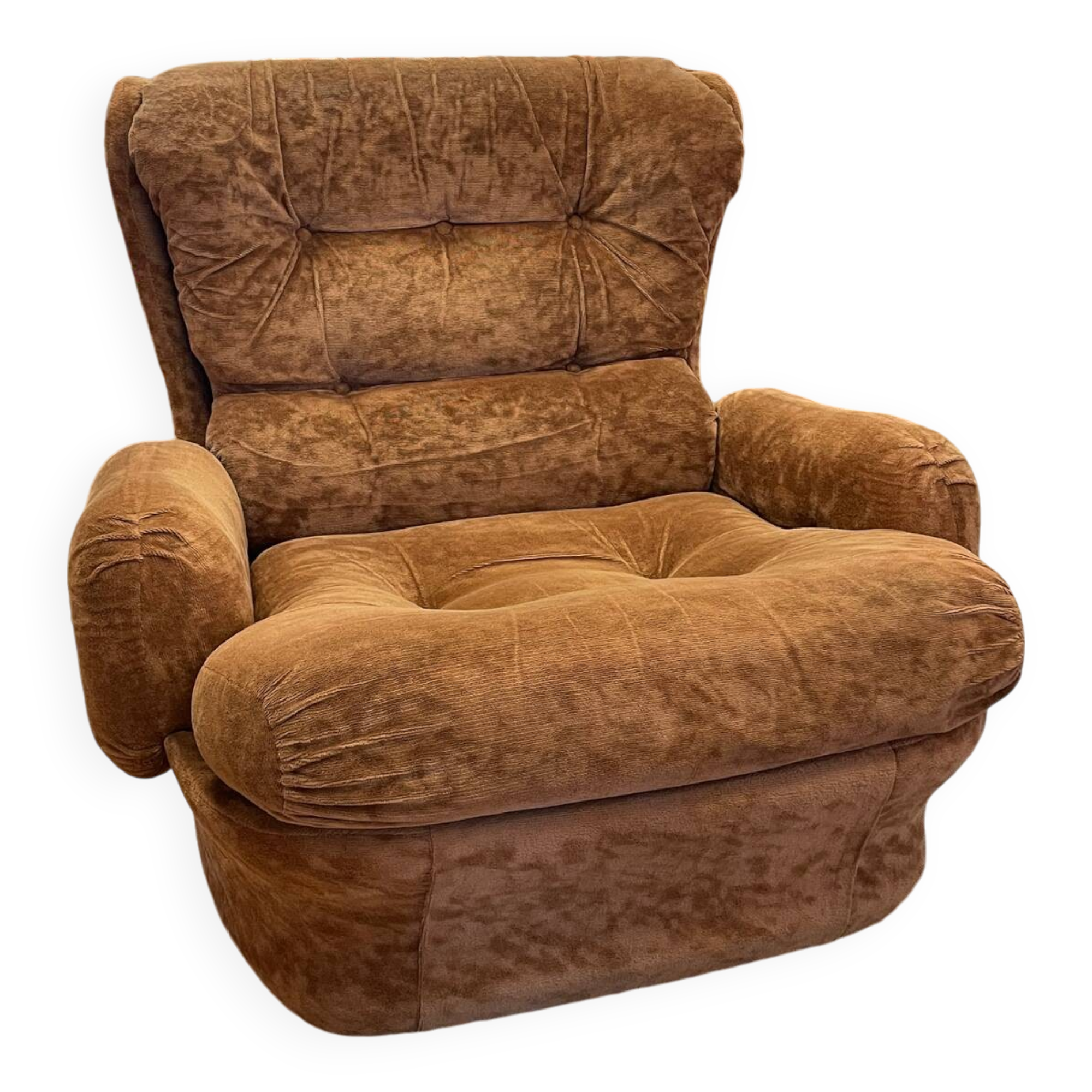 Brown velvet armchair, space age, 70s