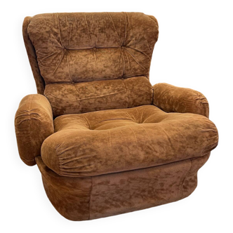 Fauteuil en velours marron space age, années 70