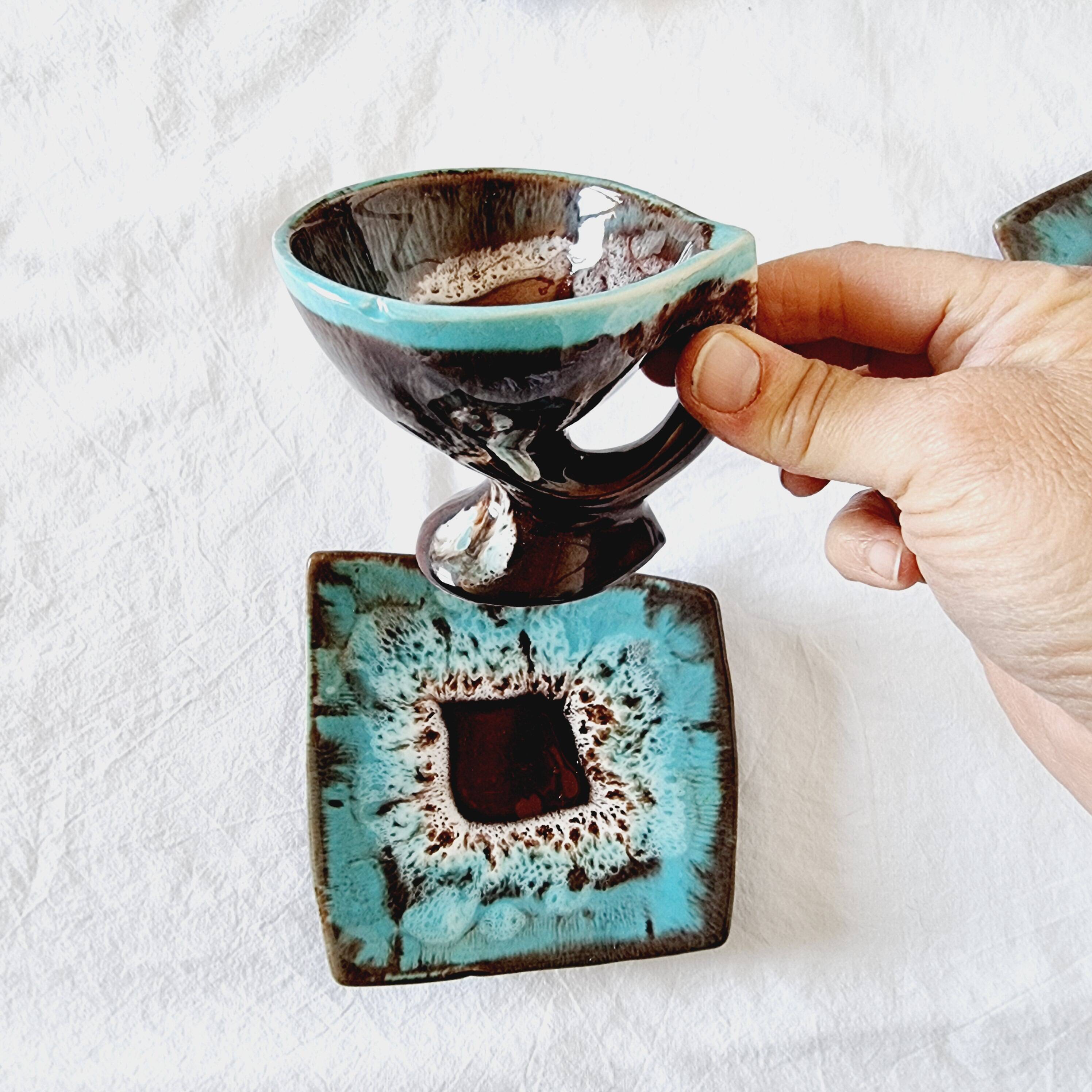 Impressionnant service à café français en céramique de Vallauris, design de style milieu du siècle
