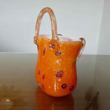 Vase "handbag" in orange Murano glass 60s 70s