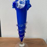 Murano cobalt blue vase with ruffled edge