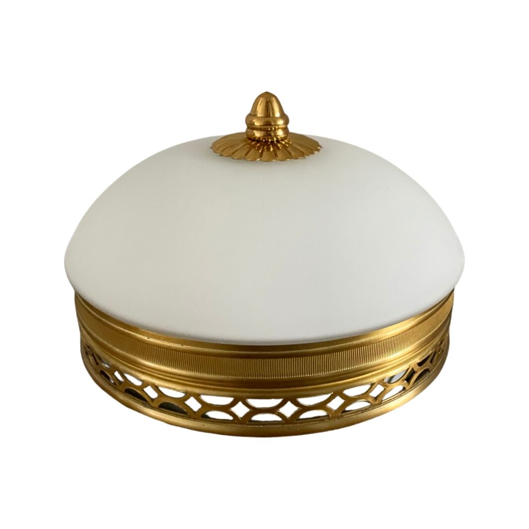 Art deco wall lamp or ceiling lamp in brass and white opaline