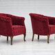 Paire de fauteuils lounge danois, années 1950, tissu rouge en coton/laine.