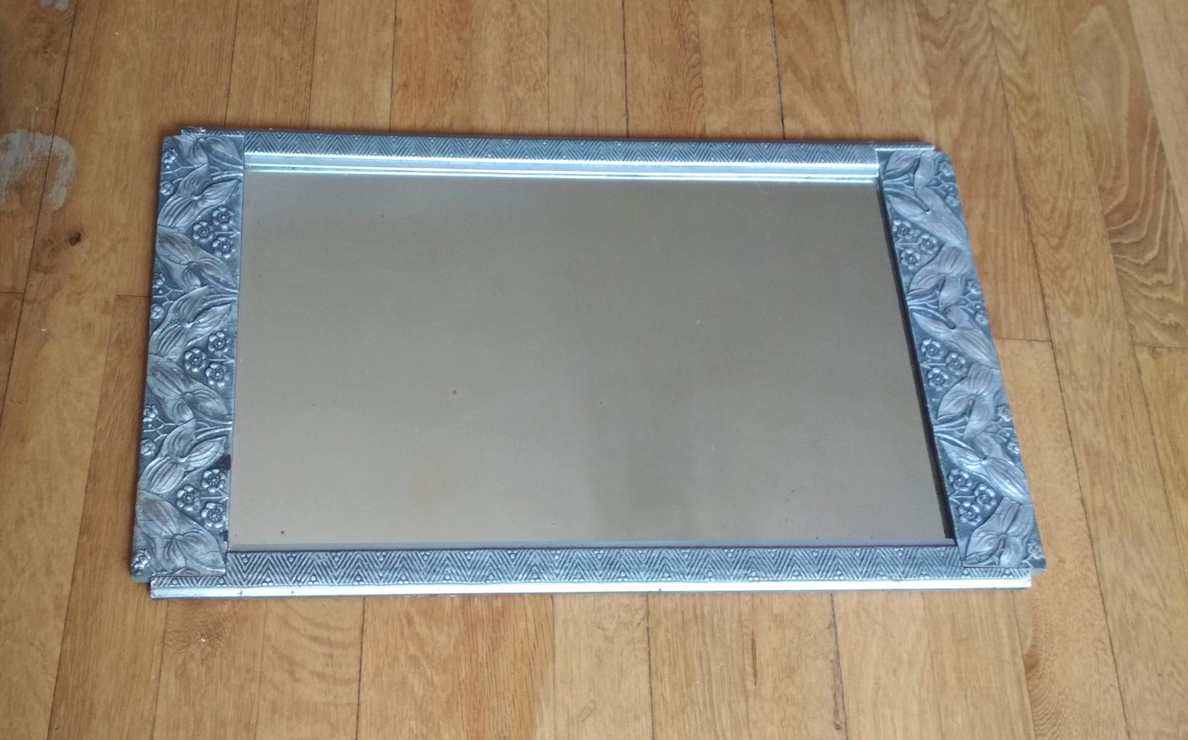 Mirror Art Deco silvered-frame wood and silver mouldings-rectangular ice years 1930 36x59cm