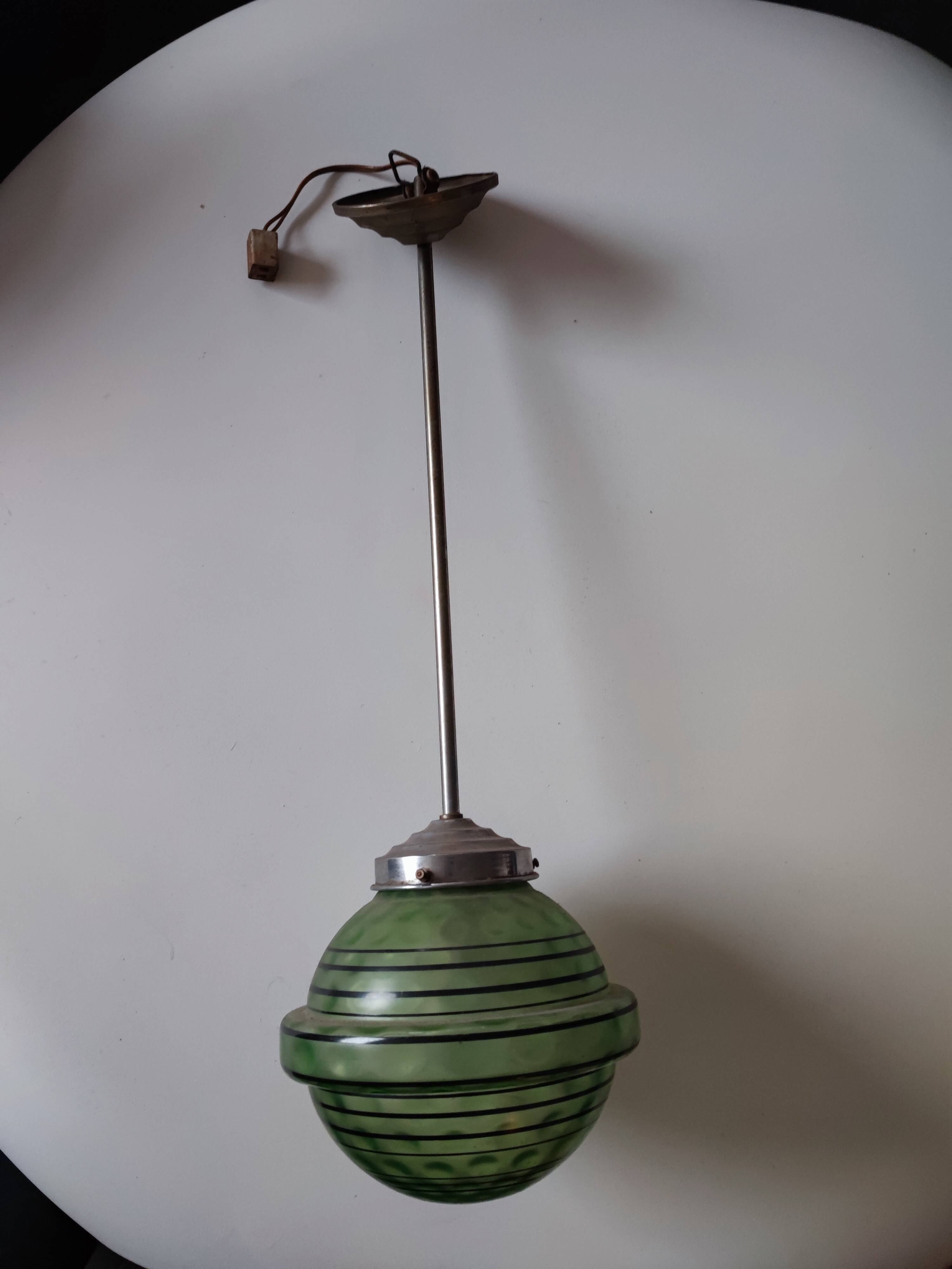 Art Deco pendant light with a blown glass globe, 1930s.