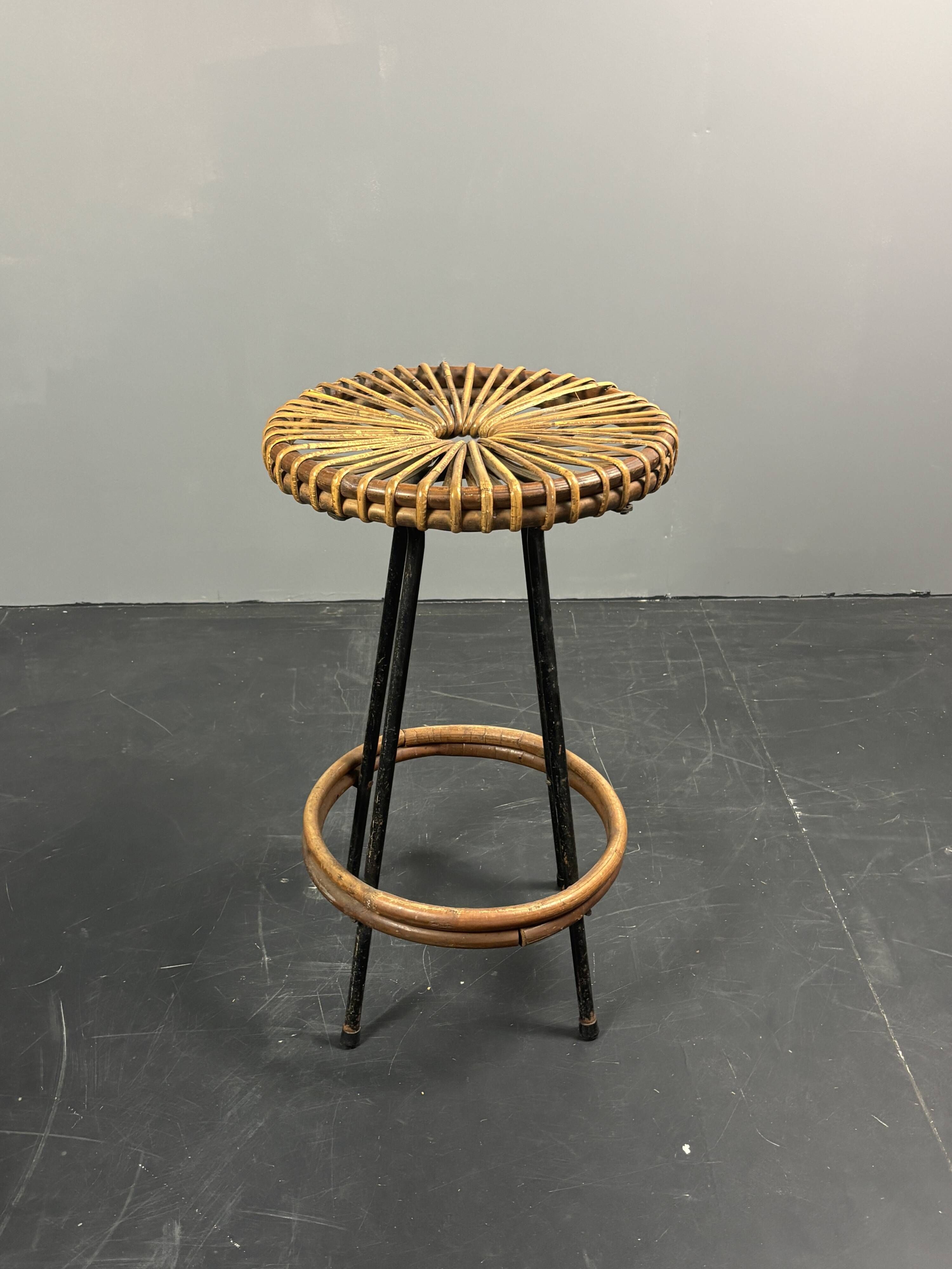Midcentury Dutch rattan bamboo bar stools by Rohé Noordwolde, 1950s