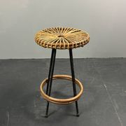 Tabourets de bar en rotin et bambou néerlandais des années 1950 par Rohé Noordwolde.