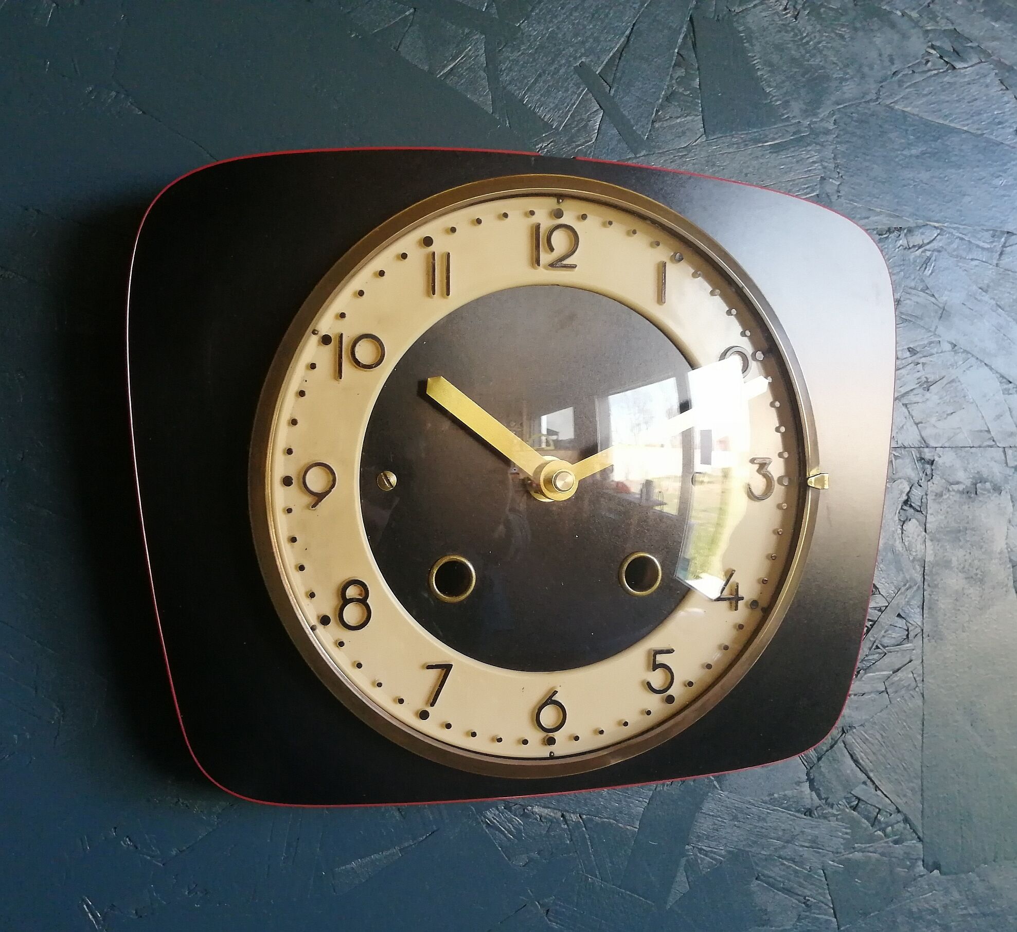 Vintage formica clock silent wall clock "black and red"