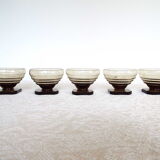5 art deco smoked glass cups