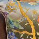 Chinoiserie Bird Cushion Cover, Cream Piped Silk Botanical Pillow
