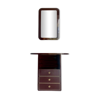 Chest of drawers and mirror in burgundy lacquer, 1980