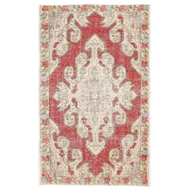 Vintage Turkish Oushak Handmade Wool Cotton Red Area Rug 127x209