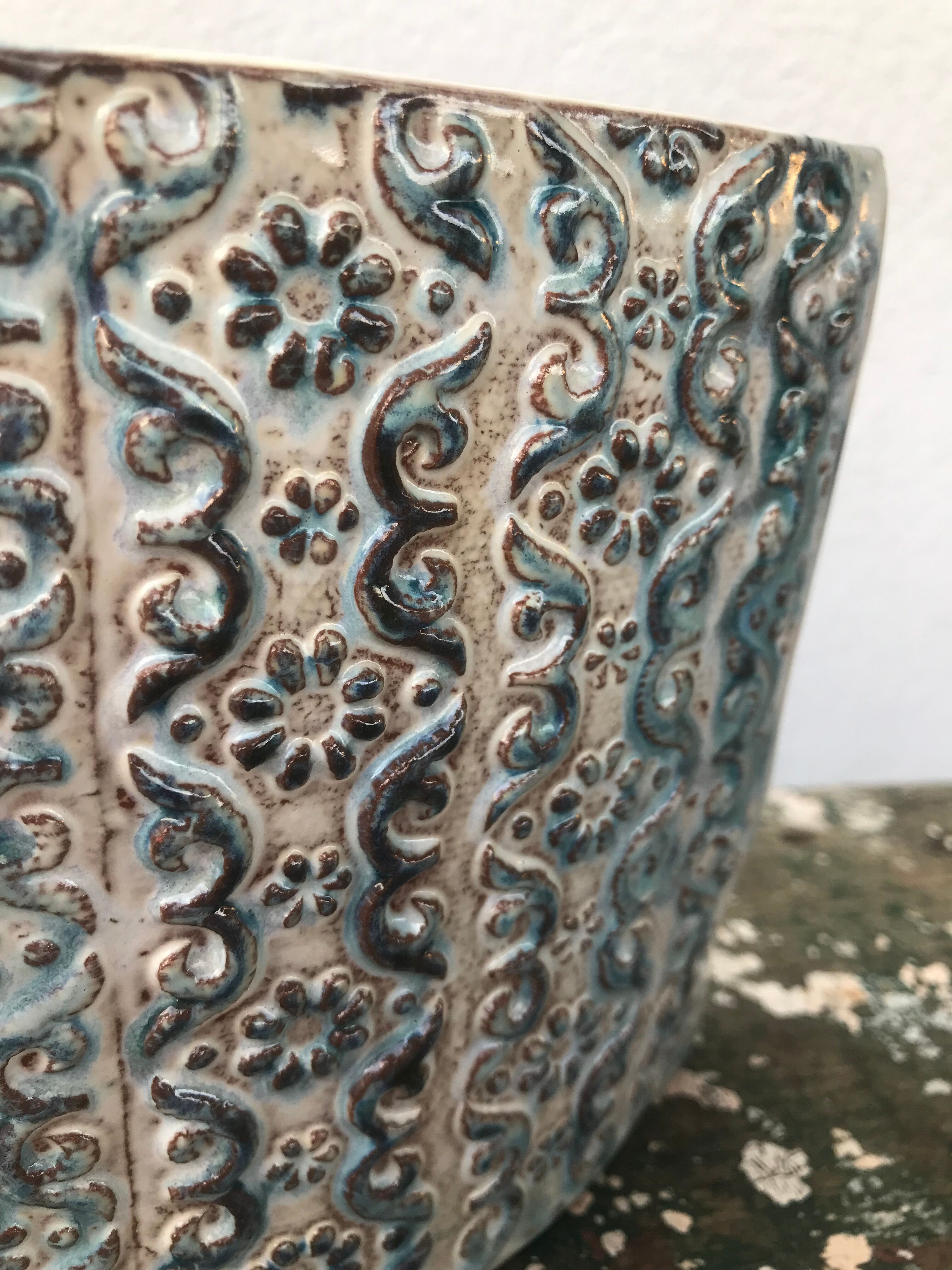 Vintage ceramic vase, decorated relief