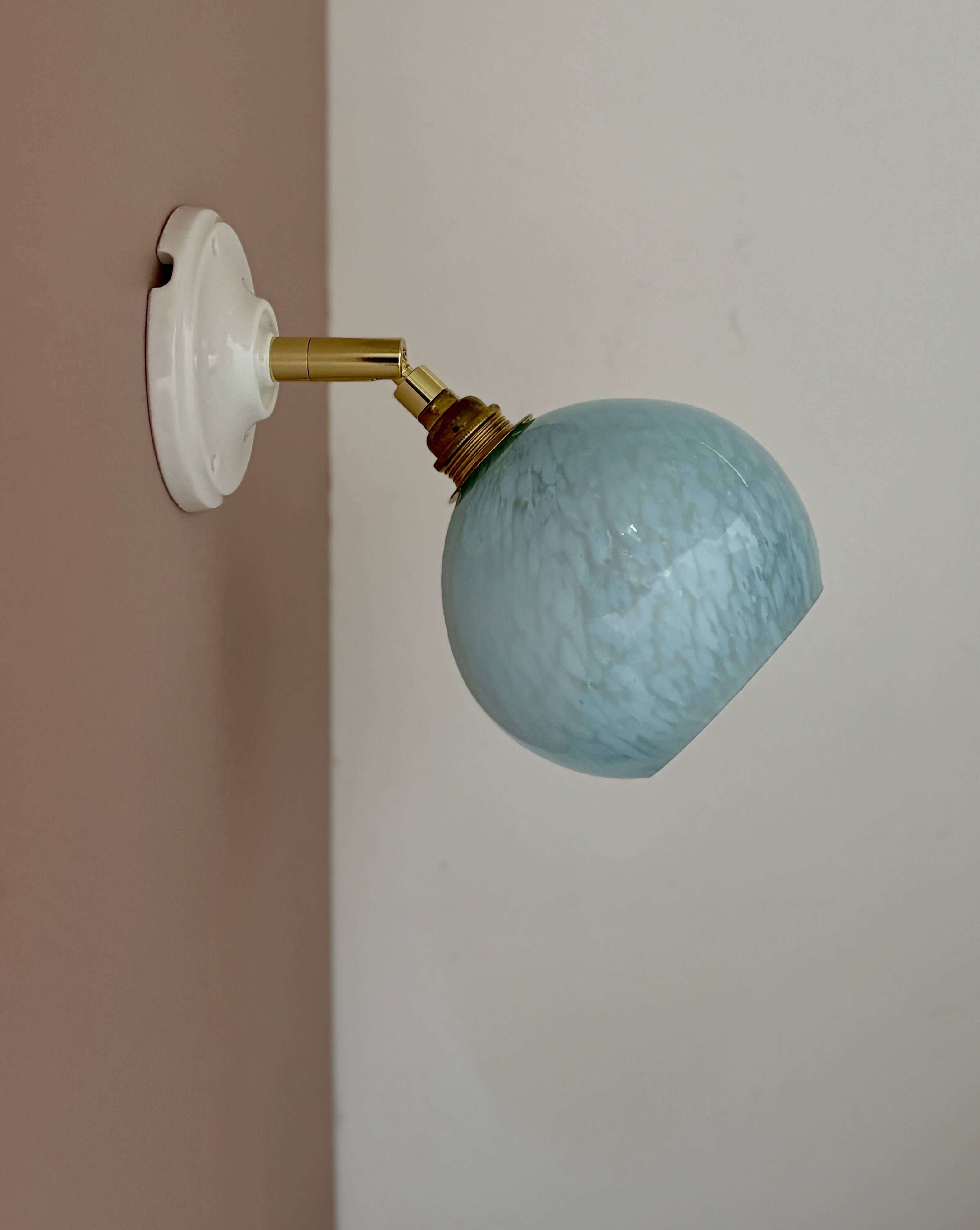 Vintage glass globe wall light in blue from Clichy.