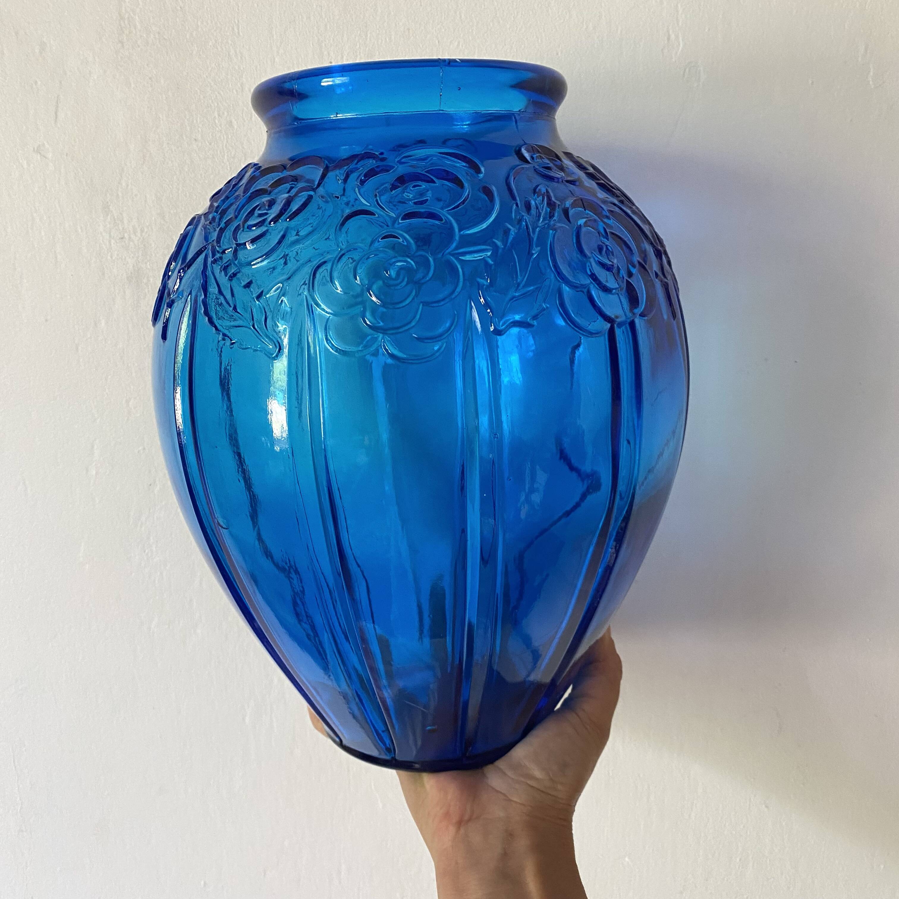 Grand vase art déco bleu cobalt
