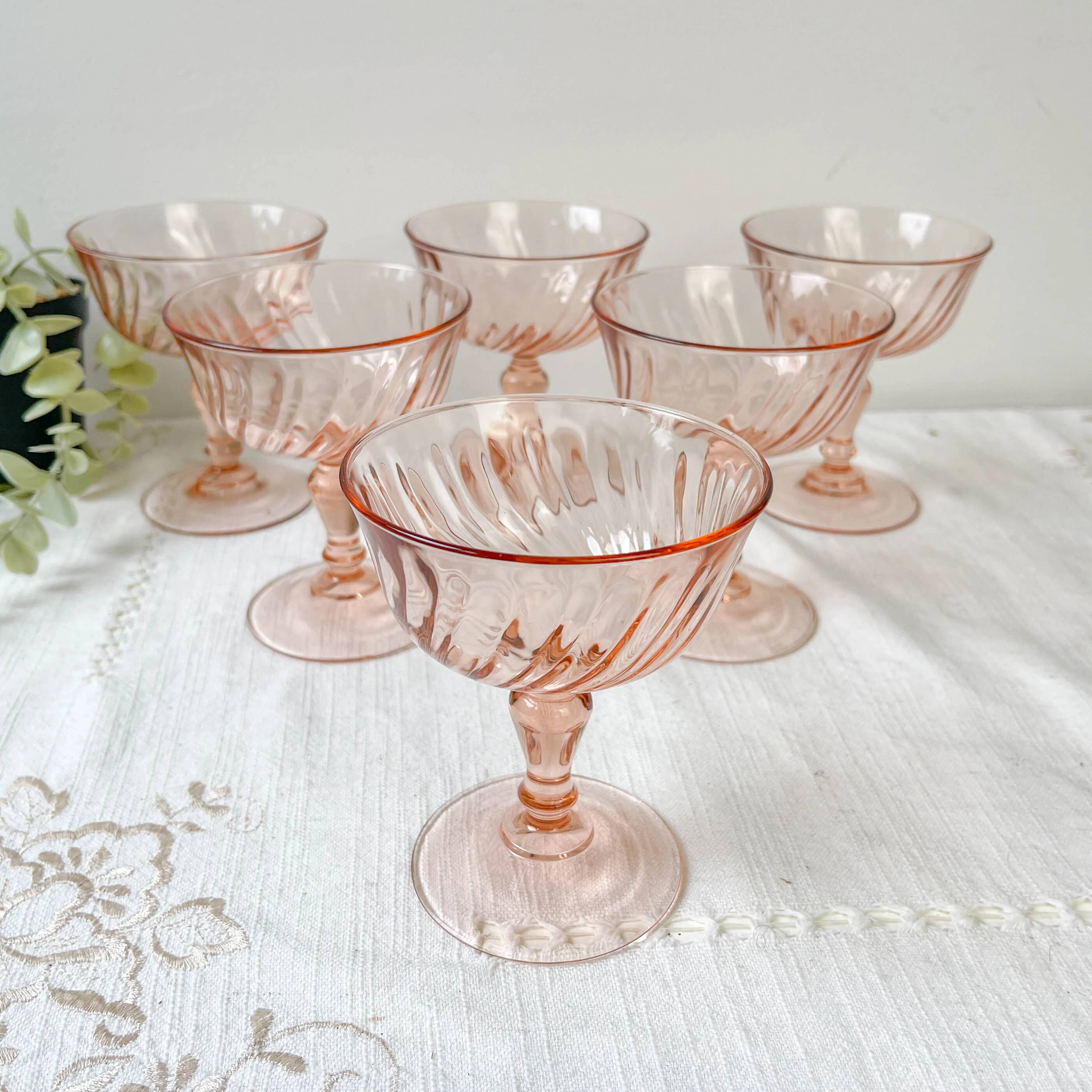 6 vintage pink glass bowls “Rosaline” Arcoroc Luminarc – French depression glass – Antique tableware made in France